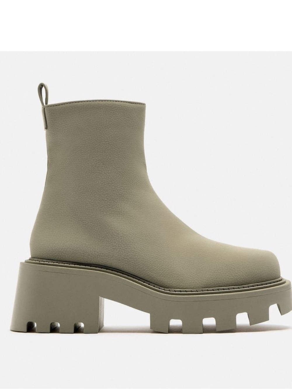 Zara Olive-Grey Rubberized Chunky Lug Ankle Boots